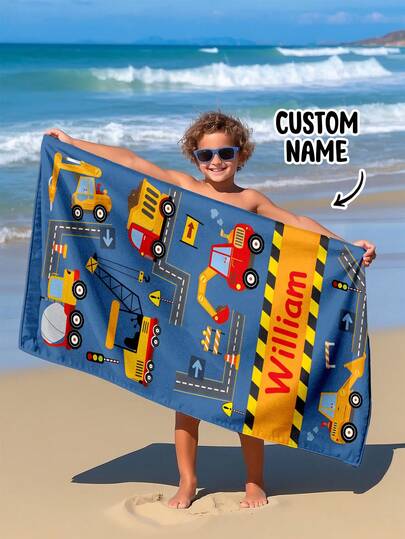 Personalized Children's Beach Towel, Perfect Summer Birthday Gift, Suitable For Various Summer Occasions. Customizable Beach Towel And Accessories, Applicable For Beach, Swimming Pool, Travel, Camping, Yoga And Other Scenarios.