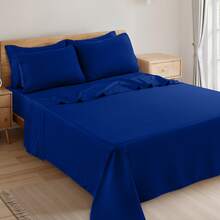 LUX DECOR 6-Piece Embroidered Bed Sheet Set – Brushed Microfiber Material, Deep Pocket Design, Lightweight & Breathable For Everyday Use – Graduation Gifts, Home Decor, Winter Vibes, Sleep Protection For Dorms, Student Beds, Back‑To‑School Gift, Christmas Decor, New Year Vibes - 寶藍色 - 查看 6