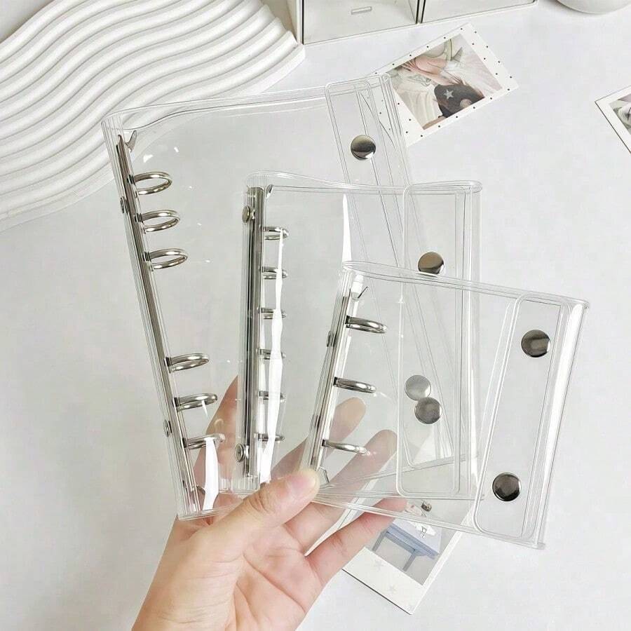 1本A8/A7/A6透明活页笔记本，贴纸活页笔记本，YOUCHENGYOUPIN，贴纸笔记本，Kpop照片卡收纳本，双扣软皮透明活页笔记本，手工DIY日记本，适用于相册、贴纸本、笔记本、计划本、学生返校用品、办公用品 - 無色 - 查看 1