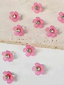 10 Pink Rhinestone Flower Hair Clips, Braid Hair Clips And Women's Hair Accessories - Pink - View 2