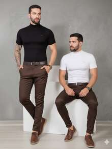Men's Smart Casual Trousers In Premium Satin Fabric With Tailored Detail And Welt Pockets - 鏽棕色 - 查看 7