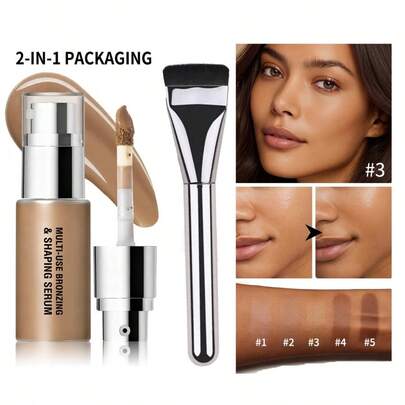  Lakerain Contouring & Shaping Essence With Brush, Multi-Purpose Dark Shade Makeup Concealer & Corrector Essence
