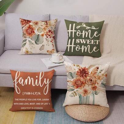 4pcs Decorative Throw Pillow Covers, Inspiring Floral Orange & Green Porch Outdoor Home Decor