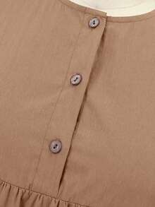 女士优雅舒适的阿巴雅式圆领连衣裙（春季款） - 卡其色 - 查看 6