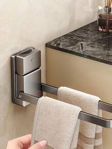1PC Bathroom Wall Suction Cup Foldable Towel Rack/Hand Towel Holder For Washbasins. Suitable For Storing Towels, Jewelry, Hairbands, And Other Items In The Bathroom. Multi-Functional Foldable Coat Rack/Wall Shelf For Home Use - View 3