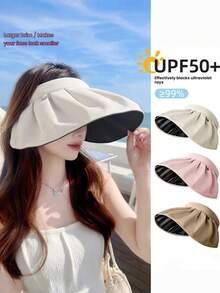 1顶女士时尚休闲黑色可折叠遮阳帽，多功能头带设计，适合日常出行、旅行、海滩、度假，提供紫外线防护，必备遮阳帽 - 彩色 - 查看 2