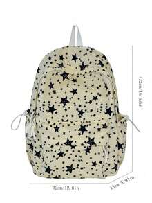 Casual Large Capacity Backpack, Fashion Star Pattern Nylon Messenger Bag, School Student Shoulder Bag, Travel Bag With Pendant, Suitable For Halloween - Beige - View 9