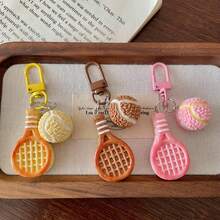 2D Flat Cute Resin Combination Tennis & Racket Keychain, Couples/Best Friends/Students Graduation Gift, Bag Charm - Tennis + Racket - View 3