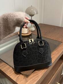 Fashionable Leopard Print Handbag, Casual Shell Shoulder Bag For Women - Black - View 5