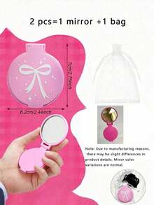 12个/6个/2个粉色蝴蝶结化妆镜套装 - 圆形化妆镜配白色收纳袋和蝴蝶结，粉色蝴蝶结折叠小巧化妆镜，适合女性，派对礼品，女士生日礼物，新娘礼物 - 彩色 - 查看 4