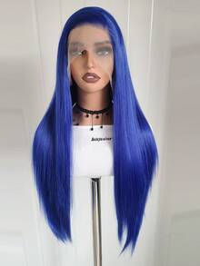 13x4 高清蓝色波浪假发，巴西蓝色透明蕾丝前假发，无需胶水，无痕，女士款，已预先修剪 - 彩色 - 查看 5