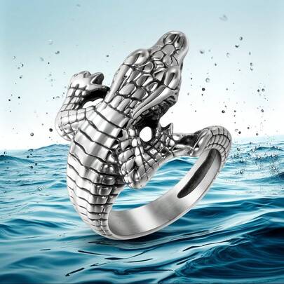 1 pieza Anillo de acero inoxidable con diseño de cocodrilo, estilo punk, duradero, regalo de moda para hombres
