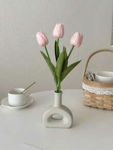 3pcs Artificial Tulip Flowers Decor, Home Decoration Lifelike Fake Flowers For Living Room & Bedroom - Dusty Pink - View 5