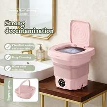 mini lavadora plegable portátil: capacidad de 9 L, semiautomática, 3 modos de limpieza profunda, función de centrifugado suave, adecuada para viajes en RV y campamentos. - Rosa - Ver 2