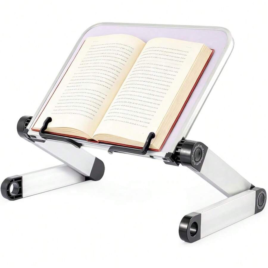 Adjustable Book Holder Stand Lightweight Aluminum Ergonomic Reading & Cooking Book Stand With 360° Rotation For Textbooks Tablets Magazines Recipe Books Office And Home Use - White - View 1