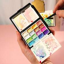 旅行水彩颜料套装 32 色 | 便携式颜料套装，带调色盘，迷你金属水彩颜料套装，适合成人、艺术家和业余爱好者，专业美术用品，生日、复活节和情人节礼物之选 - 套裝 - 查看 6