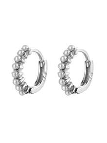 HuooNew 1 Pair 925 Sterling Silver Delicate Pearl Hoop Earrings, Petite Silver Jewelry Gift For Women - Silver - View 3