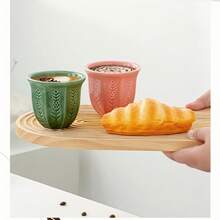 Arabian Ceramic Cup 250ml/8.5oz – Flower Pattern Cup, Matte Finish In Green, Pink, And Blue, Suitable For Coffee, Matcha, And Tea. - Multicolor - View 1