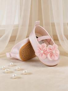 0-18个月女婴软底公主白色/粉色婚纱玛丽珍平底鞋，新生儿轻便运动鞋 - 粉色 - 查看 9