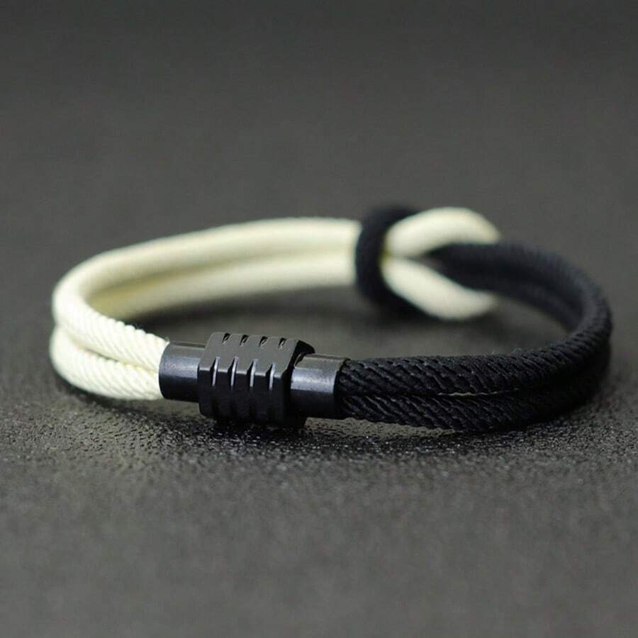Men's Rope Bracelet With Infinity Knot, Contrast Color Survival Bracelet, Gift For Men - Beige - View 1