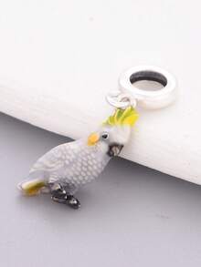 1pc 925 Sterling Silver Parrot Pendant, Tropical Vibe Dangle Bead DIY Decor, Unisex Gift - Silver - View 4