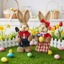 Easter Rabbit Table Decorations Cute Straw Mini Bunny Figurines Tabletop Centerpieces For Home Spring Party - D - View 3