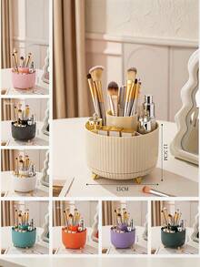1pc 360 Degree Rotating Makeup Organizer, 5 Compartment Plastic Cosmetic Storage Box, Suitable For Brushes, Pencils, Lipsticks, Portable Vanity Desk Bathroom Office Storage Box, PP Material - Multicolor - View 5