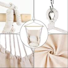 Hammock Swing Chair - Sturdy Metal Frame, Foldable, Portable, Supports Up To 500 Lbs, Comfortable Seating, Ideal For Patios And Lawns, Cotton Blend Fabric, Suitable For Indoor/Outdoor Use. Designed For Bedrooms, Outdoor Spaces, Patios, Balconies, Porches, And Decks. Hanging Hammock Chair With Rope Swing. - B - 查看 4