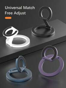 Magnetic Style Alloy Phone Ring Holder Stand, 1pc Magnetic Ring Holder, 3-Level Double-Sided Magnetic, Ultra-Thin & Strong Magnetic Force, 360° Rotation, Foldable Ring Phone Stand, Portable & Universal, Desktop Decor Design, Compatible With IPhone, Android Phones, Spring Birthday Gift, Gift For Family And Friends - Multicolor - View 4