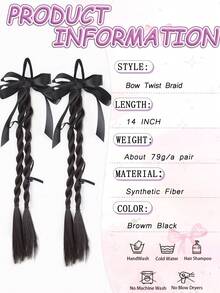 Synthetic Fiber Wig Ponytails, Natural Sweet And Cool Double Ponytails With Bows, Cute Twisted Braids, Braids, Hair Ties And Boxer Braids, Suitable For Sweet And Cool Girls. - Multicolor - View 5