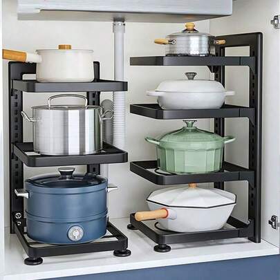 1pc Stainless Steel Pot Rack, Kitchen Organizer Shelf For Storing Cookware, Multi-Layer Sink Cabinet Divider Rack