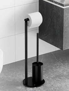 1pc Freestanding Toilet Paper Holder, Bathroom Storage Rack With Toilet Brush, Space-Saving, Home Organization, Modern Decor, Toilet Paper Organizer - Multicolor - View 7