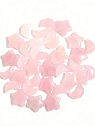 6pcs Hand-Carved Natural Rose Quartz Moon & Star Decorations, Polished Gifts Suitable For Valentine's Day And Home Decor