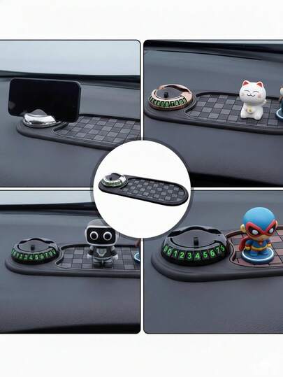 360° Rotating Anti-Slip Dashboard Mat With Phone Holder & Parking Number Design, Car Interior Organizer