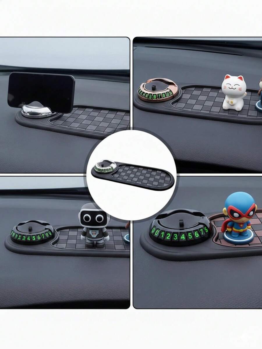 360°旋转防滑仪表盘垫，带手机支架和停车号码设计，汽车内饰收纳垫