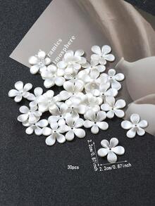 30 bông hoa đào nhỏ năm cánh màu ngọc trai bằng nhựa, thích hợp để tự làm vòng tay, vòng cổ, đồ thủ công hoa đơn giản, cây cảnh, phụ kiện trang trí, trang trí quần áo, vật liệu tự làm cho đám cưới và cô dâu. - trắng - Xem 2