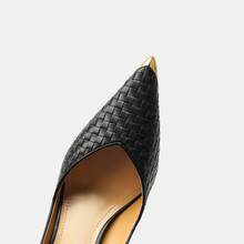 女士高跟尖头时尚优雅浅口鞋，适合派对、通勤、春夏基本款镶钻套脚鞋 - 黑色 - 查看 3