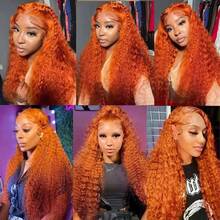 30 Inch Ginger Lace Front Wigs Human Hair 13x6 Deep Wave Lace Front Wigs Human Hair 250% Density HD Lace Curly Human Hair Wig Wet And Wavy Orange Colored Glueless Wigs Human Hair Pre Plucked With Baby Hair - S350 - 查看 5