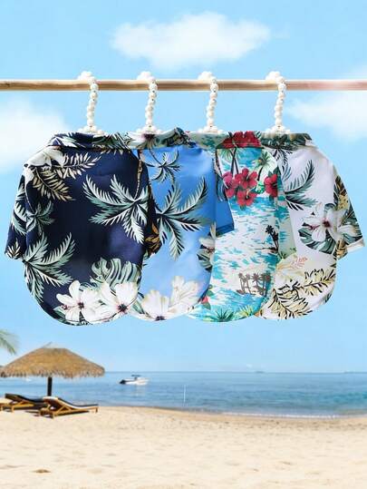 1pc Pet Hawaiian Floral Breathable Cooling Outfit, Suitable For Cats And Dogs All Season Sportswear