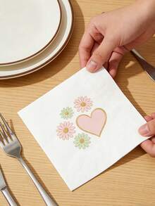 40pcs/Pack Heart Pattern Paper Napkins, 10*10 Inch, 3-Ply Thick Disposable Tissue Napkins, Suitable For Parties, Weddings, Restaurants, Kitchens, Holidays - Multicolor - View 5