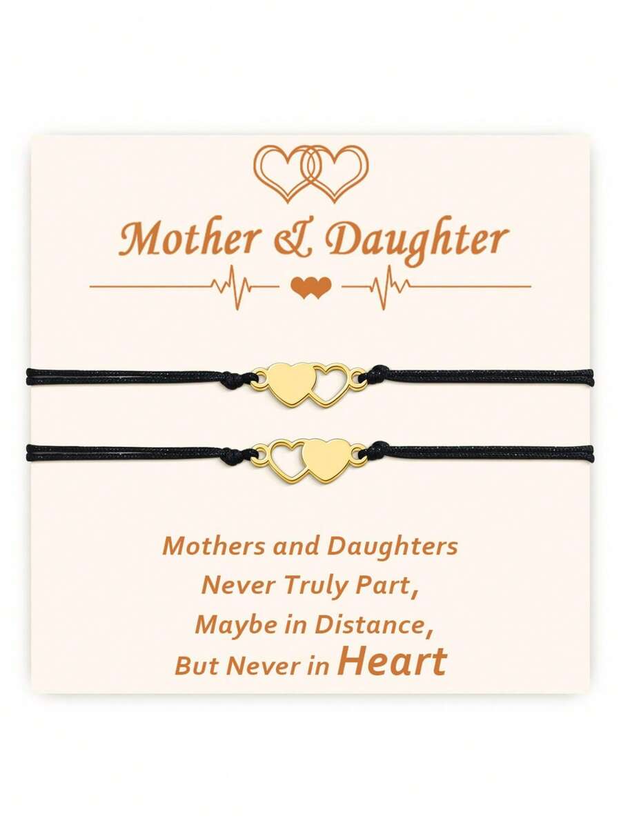 2/3/4-Piece Mother-Daughter Bracelet Set Mother's Day Gift Heart-Shaped Matching Bracelets Daughter's Birthday Present The Perfect Mother's Day Bracelet Gift For Mom And Me Back-To-School & Graduation Season Mother-Daughter Bracelets - Golden Heart Bracelet - View 1
