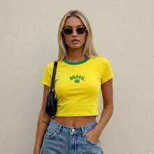 Cropped T-Shirt Brazil World Cup Flag Print - 藍色 - 查看 2