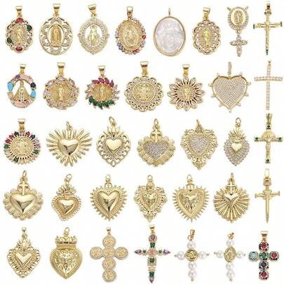 1pc Copper Virgin Mary Cross Pendant, Versatile DIY Bracelet, Necklace, Earring, Sweater Chain, Bag Decor Accessory