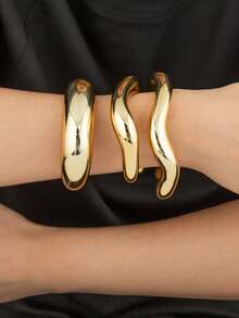 3pcs/4pcs Vintage Exaggerated Luxurious Gold Resin Open Bangle Bracelet Set, Suitable For Women's Daily, Party, Wedding, Festival Wear, Gift (Minor Scratches Are Normal And Unavoidable) - Gold Three-piece Suit - View 3