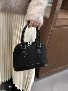 Fashionable Leopard Print Handbag, Casual Shell Shoulder Bag For Women - Black - View 12