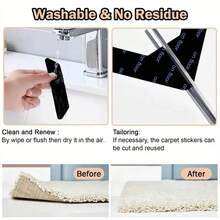 Reusable-No Skid-Washable Rug Pad Grippers For Area Rugs Anti-Slip Pads, Rug Gripper For Hardwood Floors And Tile With Double-Sided, Self Adhesive Rug Tape To Keep Rugs Flat - Black - View 7