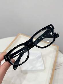 1pc Men's Casual Retro Square Black Flat Lens Glasses, Suitable For Daily Wear And Street Photography - Multicolor - View 4