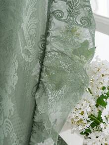 1 pieza Nueva cortina transparente con adorno de encaje floral de lujo francés, decoración navideña - Verde - Ver 10