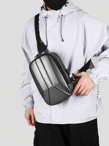 Men's Slant Shoulder Bag, Hard Shell Motorcycle Bag, Large Capacity Chest Bag, Multi-Function Messenger Bag, Travel Texture Backpack, Cycling Bag - Multicolor - View 4