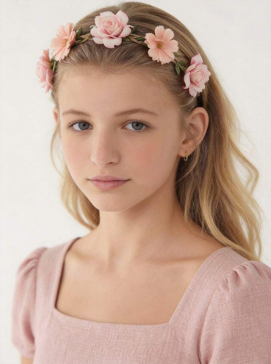 1pc Bohemian Artificial Flower Headband, Cute Floral Wreath Decor For Valentine's Day, Girls Party, Wedding Accessories - Multicolor - View 1